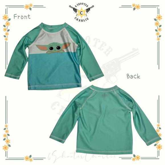 Youth Star Wars Baby Yoda Swim Shirt Long Sleeve Rash Guard Size 12M Multicolor - Picture 1 of 5